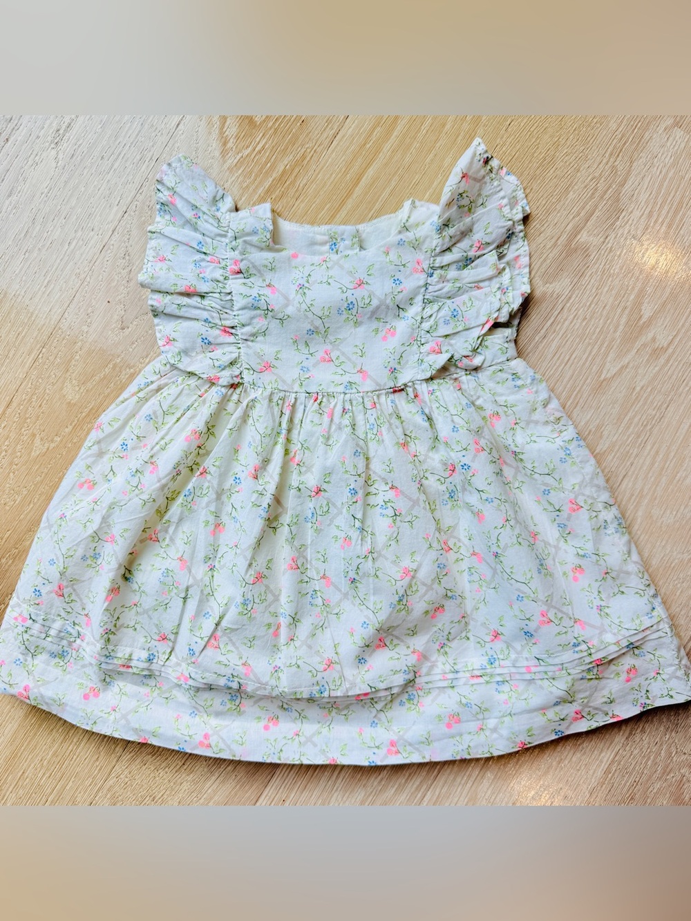 Janie and Jack Floral Flutter Sleeve Dress with Bloomers -Pink & Cream -  6-12 M